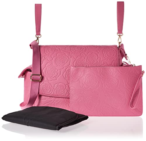 Vegan Leather Travel Mom Messenger Bag for a Women/Girls/Baby Girls, Multiple Compartments, diaper bag bookbags- Pretty Girl Pink